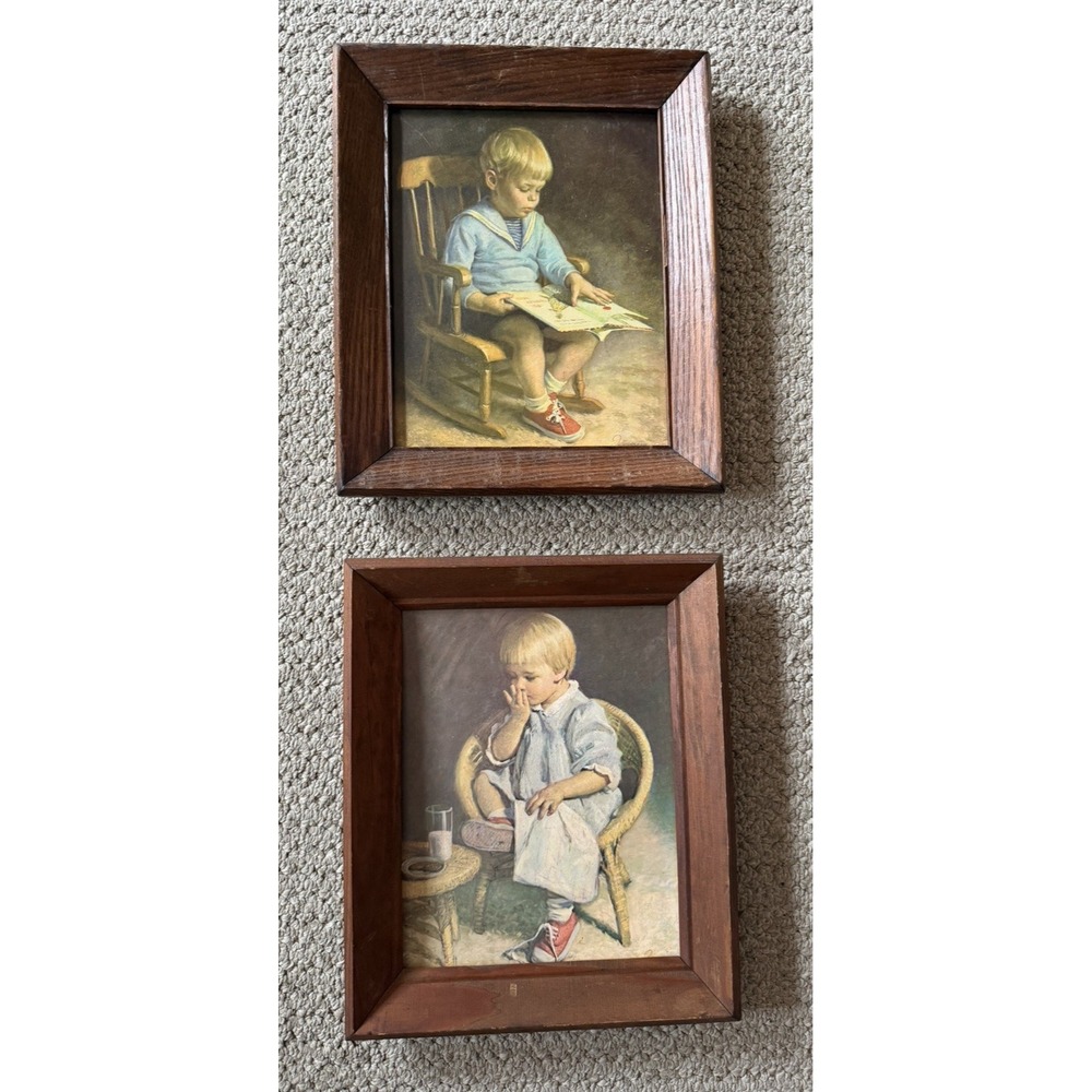 Vintage Art Prints GARY and GRETCHEN Wood Framed by J. Ingwersen